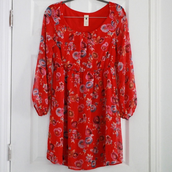 anthropologie red floral dress